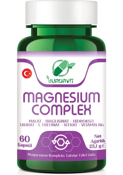 Magnesium Complex 60 Kapsül Malate Bisglycinate Hydroxide Taurate L-Threonate Citrate B6