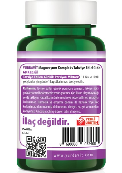 Magnesium Complex 60 Kapsül Malate Bisglycinate Hydroxide Taurate L-Threonate Citrate B6