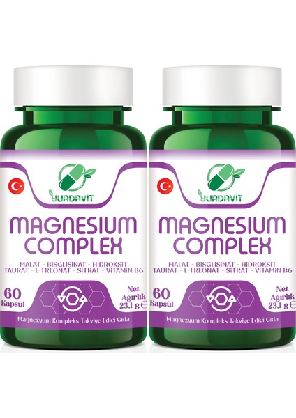 Magnesium Complex 2X60 Kapsül Malate Bisglycinate Hydroxide Taurate L-Threonate Citrate B6