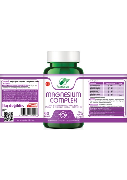 Magnesium Complex 2X60 Kapsül Malate Bisglycinate Hydroxide Taurate L-Threonate Citrate B6