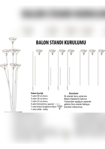 Balon Standı 7 Çubuklu Doğum Günü Parti Süsleme Şeffaf 2 Adet