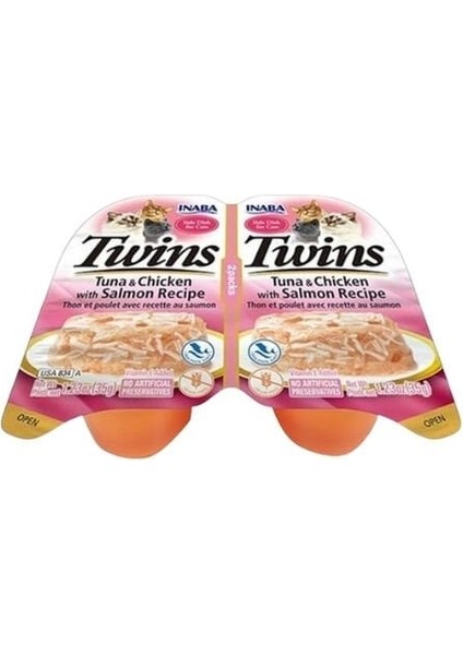 Twins Jöle Içinde Ton Balıklı Somonlu ve Tavuklu Yetişkin Konserve Kedi Maması 35 gr 2 Adet
