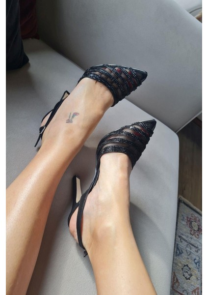 13 5693 Topukla Kadın Taşlı 11 cm Topuklu Abiye Ayakkabı