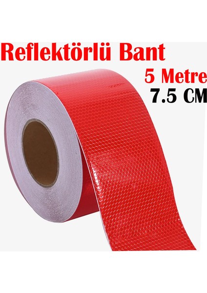 Reflektörlü Bant Kırmızı Reflektif Fosforlu Şerit Bant 7.5 cm 5 Metre Ikaz Bandı