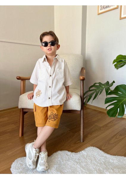 Sunset Işleme Erkek Çocuk Çizgili Gömlekli takım- Hardal fiyatları