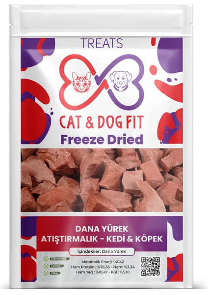 Cat & Dog Fit Freeze-Dry Dana Yürek Kedi Köpek %100 Doğal Katkısız Ödül Maması