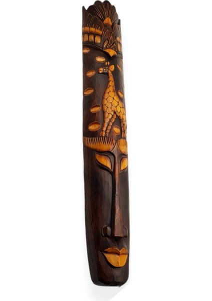Dekoratif Ahşap Totem Aborjin Tiki Mask 100CM El Yapımı