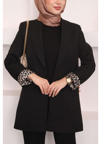 Siyah Kruvaze Yaka Cepli Blazer Ceket