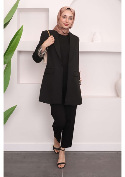 Siyah Kruvaze Yaka Cepli Blazer Ceket fiyatları