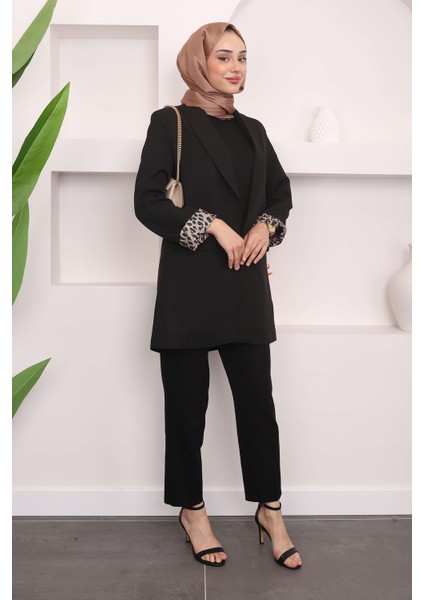 Siyah Kruvaze Yaka Cepli Blazer Ceket modelleri