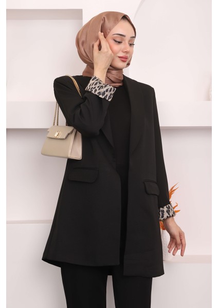Siyah Kruvaze Yaka Cepli Blazer Ceket fırsatları