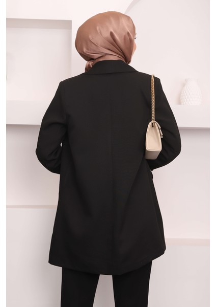Siyah Kruvaze Yaka Cepli Blazer Ceket indirimleri