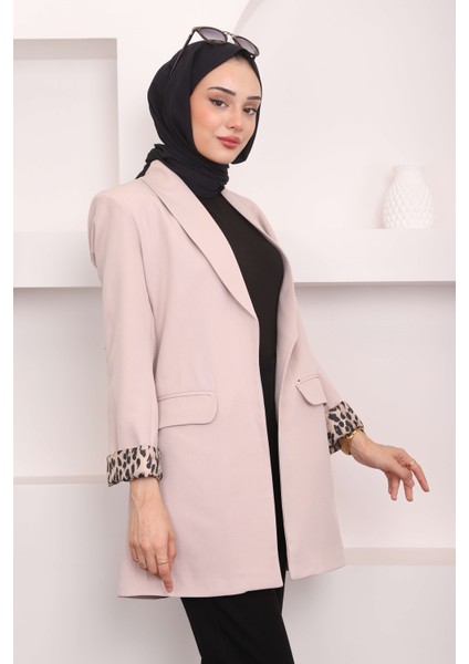 Bej Kruvaze Yaka Cepli Blazer Ceket
