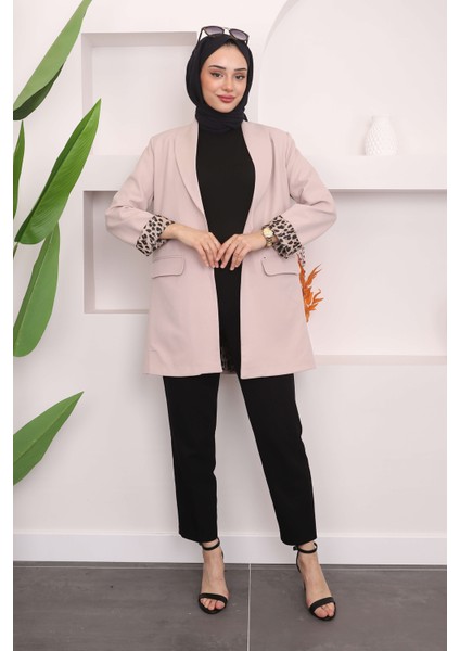 Bej Kruvaze Yaka Cepli Blazer Ceket modelleri
