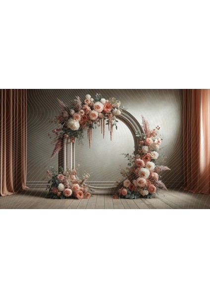 Güller ve Vintage Çiçek Düzenlemeleri Temalı 200 x 150 cm Arkaplan Duvar Örtüsü Pastel Tonlarda Vintage Sanat Stili