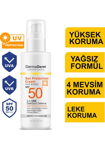 Leke Karşıtı Spf 50+ Yüz ve Vücut Güneş Kremi 100ML