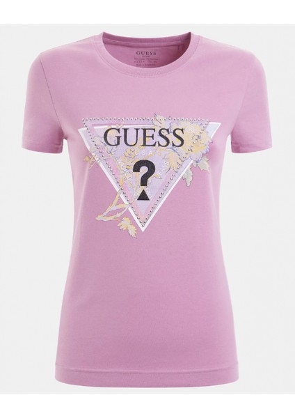 Guess- Çiçek ve Taş Detaylı T-Shırt