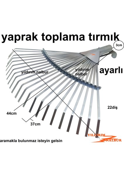 Yıldırım Nalbur Yaprak Toplama Aparatı Ayarlı Tırmık Metal 22 Diş Bahçe Tırmık Kalite