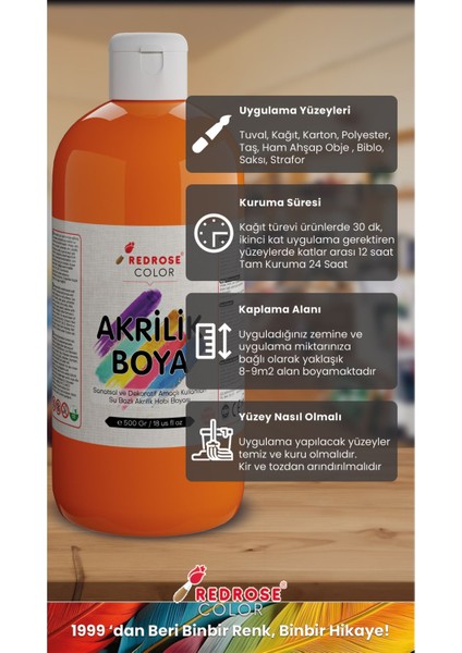 Turuncu Akrilik Boya Kırtasiye Kreş Okul Atölye Için 500 gr 30'lu Koli