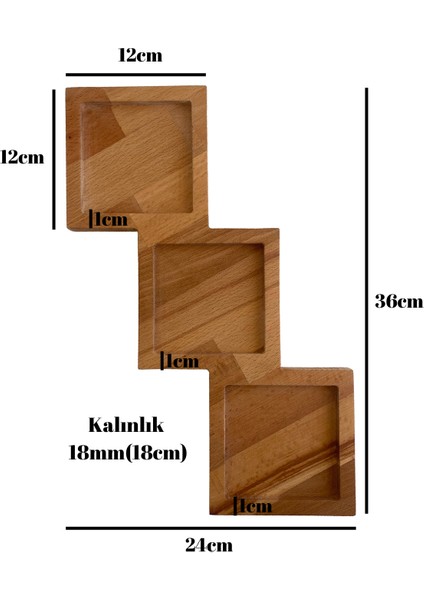 Doğal Ahşap Sunum Tabağı 3 Bölmeli Ahşap Çerez Tabağı(Kayın/Gürgen) (Tek Parça)