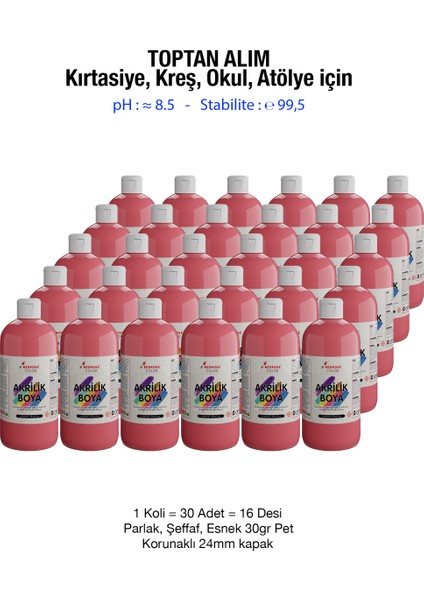 Pembe Akrilik Boya Kırtasiye Kreş Okul Atölye Için 500 gr 30'lu Koli fiyatları