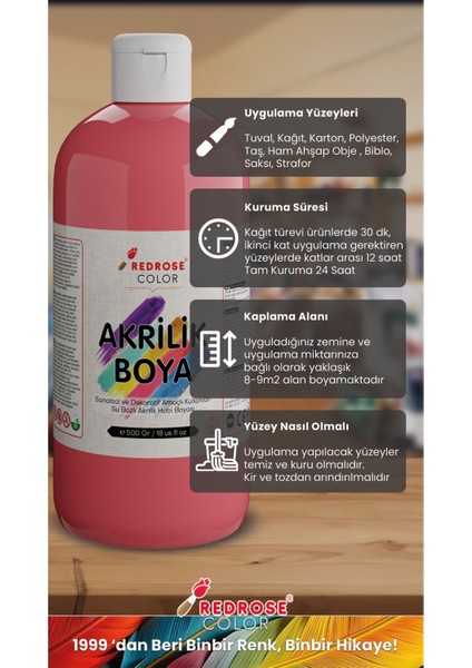 Pembe Akrilik Boya Kırtasiye Kreş Okul Atölye Için 500 gr 30'lu Koli modelleri