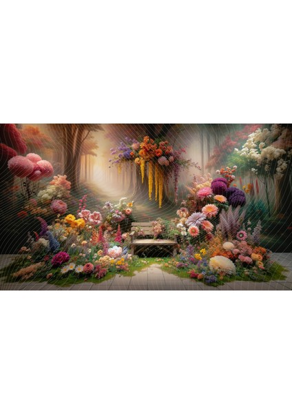 Doğa ve Çiçeklerle Bezeli Bank Temalı 200 x 150 cm Duvar Örtüsü Arkaplan Fon Sanatsal ve Huzur Verici