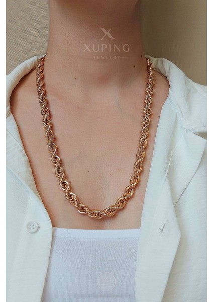 Xuping Jewelry Xuping Xxl Halat Zincir Kolye 60 cm 14 Ayar Altın Kaplama Rose Renk