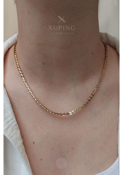 Xuping Jewelry Xuping Iç Içe Geçme Pul Zincir Kolye 45 cm 14 Ayar Altın Kaplama Rose Renk