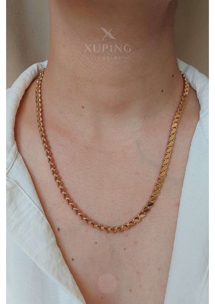 Xuping Jewelry Xuping Klasik Arpa Köstek Zincir Kolye 50 cm 14 Ayar Altın Kaplama Rose Renk