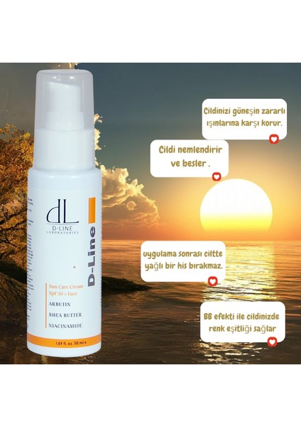 D Line Yüz Güneş Koruma Kremi, Spf 50, Arbutin ve Niacinamide, Cildinizi Güneşe Karşı Koruyun