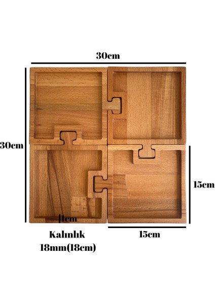 Doğal Ahşap Puzzle Sunum Tabakları Kare Ahşap Çerez Tabakları(Kayın/Gürgen) (4 Parça) modelleri