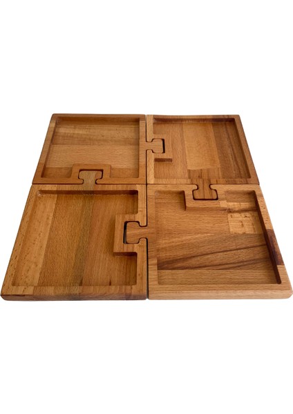 Doğal Ahşap Puzzle Sunum Tabakları Kare Ahşap Çerez Tabakları(Kayın/Gürgen) (4 Parça) fırsatları