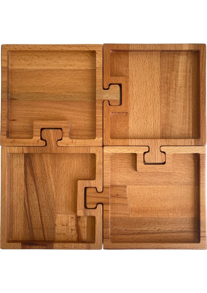 Doğal Ahşap Puzzle Sunum Tabakları Kare Ahşap Çerez Tabakları(Kayın/Gürgen) (4 Parça) indirimleri
