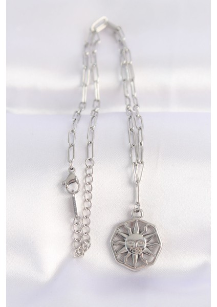 316L Çelik Zincir Gümüş Renk Güneş Kolye fiyatları