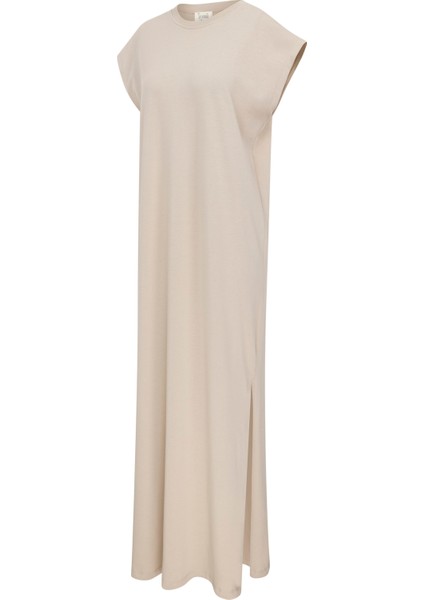 Tıng- Pamuklu Yırtmaçlı Oversize Maxi Elbise