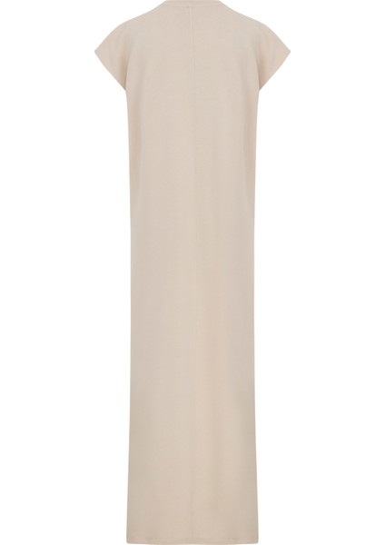 Tıng- Pamuklu Yırtmaçlı Oversize Maxi Elbise
