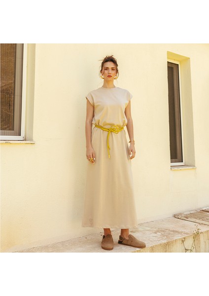 Tıng- Pamuklu Yırtmaçlı Oversize Maxi Elbise