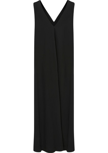 Lıly-Elbise V Yaka Oversize Siyah Poplin