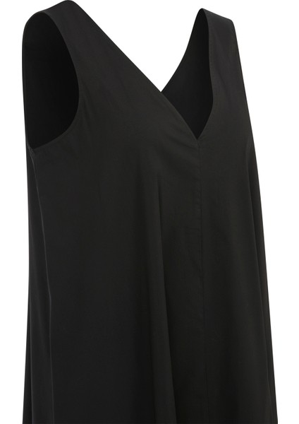 Lıly-Elbise V Yaka Oversize Siyah Poplin