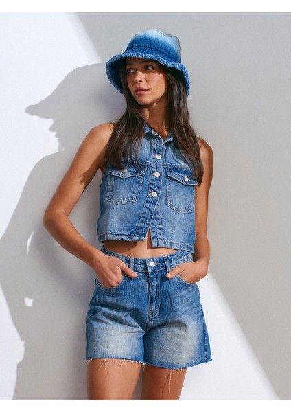 71514 Paçası Kesik Orta Boy Denim Şort-Tint fiyatları