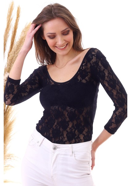 20040405 Dante U Yaka Çıtçıtlı Kapri Kol Body Siyah 38