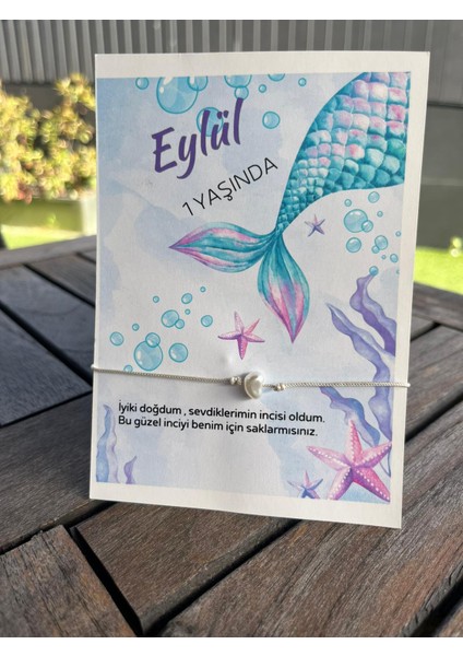 Deniz Kızı Inci Bileklikli Doğum Günü Kartı – 20 Adet Kişiye Özel