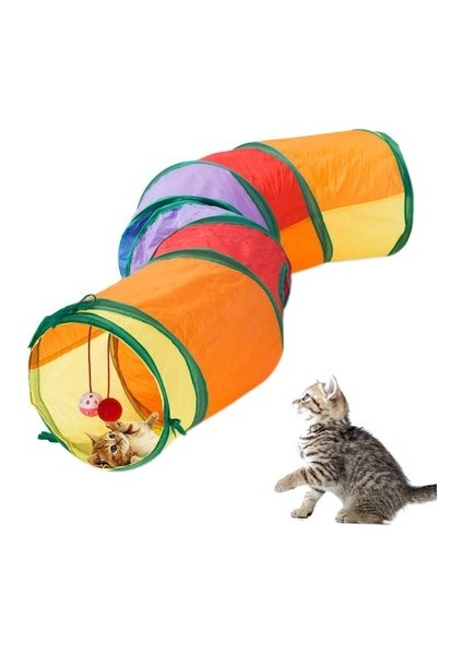 Gökkuşağı Desenli S Model Kedi Oyun Tüneli Katlanabilir 125 cm fırsatları