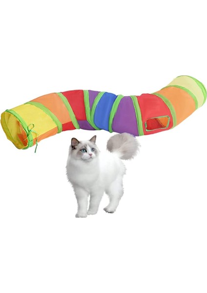 Gökkuşağı Desenli S Model Kedi Oyun Tüneli Katlanabilir 125 cm indirimleri