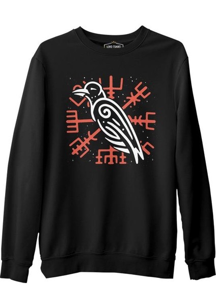 Viking Logo - Karga Siyah Erkek Kalın Sweatshirt