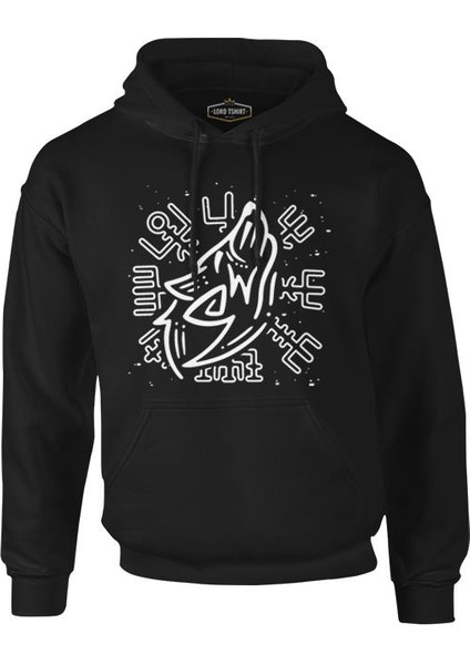 Viking Logo - Kurt Siyah Erkek Fermuarsız Kapşonlu