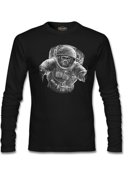 Monkey Astronaut Realistic Siyah Erkek Sweatshirt