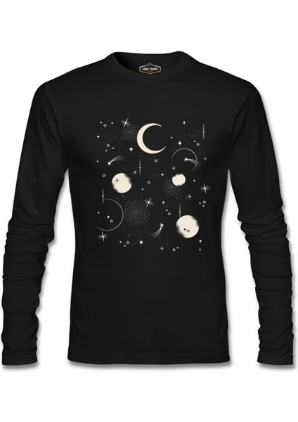 Night Sky With Moon And Stars Siyah Erkek Sweatshirt