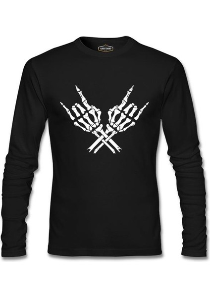 Skeleton Hands Doing Rock Gesture Siyah Erkek Sweatshirt